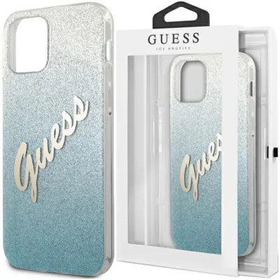 Produktbild von Guess GUHCP12MPCUGLSBL iPhone 12/12 Pro 6,1 blau/blaue Hartschalen-Hülle mit Glitzer-Farbverlauf und Schriftzug