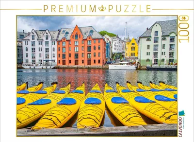 Produktbild von CALVENDO Puzzle Kajak Boote, Alesund | 1000 Teile Lege-Größe 64x48cm Foto-Puzzle für glückliche Stunden