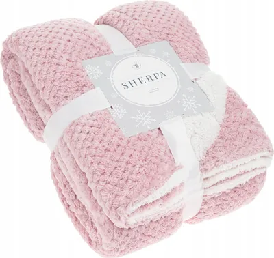 Zdjęcie produktu dla Koc Sherpa 150x200 cm Pudrowy/Biały – mikrofibra 450 g/m², marka Spod Igły i Nitki