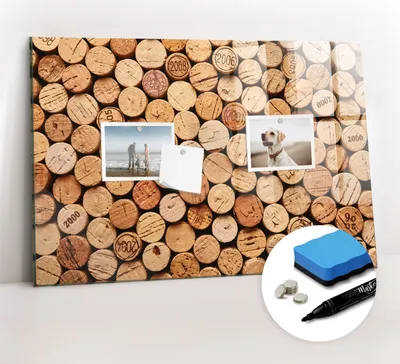 Produktbild von Magnetpinnwand Memoboard - Zubehörsatz - Schwarzer Marker + Schwamm + Magnete - 60 x 40 cm - Weinkorken aus Holz
