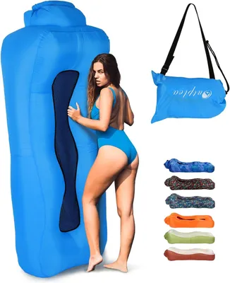 Produktbild von Luftsofa, aufblasbare Sonnenliege, Mesh Rückenlehne, wasserdicht, blau, für Schwimmbad