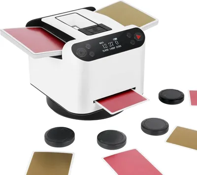 Produktbild von Kartenmischmaschine, 2-in-1-Kartenmischer und -Dealer mit LCD-Bildschirm, unterstützt 12 Spieler, 4 Fernbedienungen, für Poker-Spielabende, Weiß