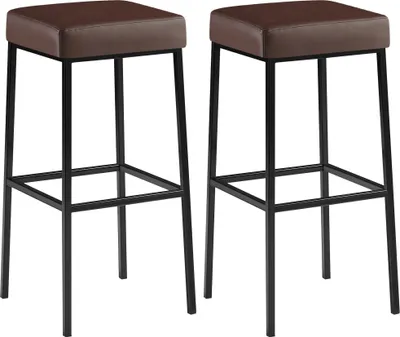 Produktbild von CLP 2er Set Barhocker Montreal Kunstleder gepolsterte Sitze und Fußstützen braun Gestell Farbe schwarz