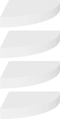Four white corner shelves are stacked vertically against a white background.