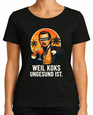 Immagine prodotto di Perché la cocaina fa male Aperol Spritz Cocktail estivo Serata tra amiche T-shirt da donna, Nero, M