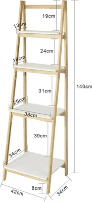 Obrázok produktu pre Regálový regál - FRG162-N Regál na knihy/časopisy - 4 police - skladací - drevo - rozmery 42×140×34 cm - prírodný