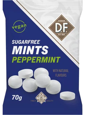 Produktbild von D.F. Peppermint zuckerfrei 70 g – Erfrischende Pfefferminzbonbons ohne Zucker