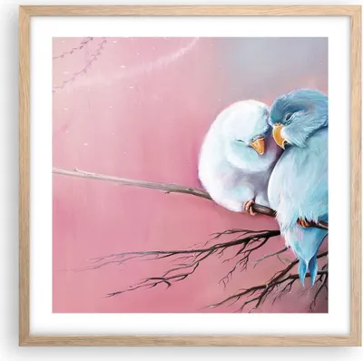 Produktbild von Gerahmtes Poster - Rahmen in heller Eiche - Vögel Blau Zweig - 50x50 cm - Wand Bild - Wanddeko - Wandbilder - Kunstposter - Wandposter - Bilderrahmen - Bilder - Kunstdruck - P2NAC50x50-5026