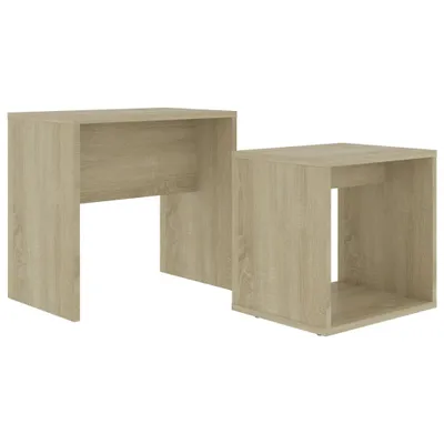 Two wooden cube-shaped tables of different sizes, placed next to each other on a white background.