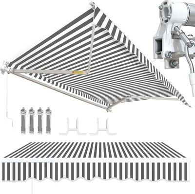Produktbild von Faziango Markise 300 x 250 cm Beschattung Terrasse & Balkon - Gelenkarmmarkise mit Kurbel & Halterung Sonnenschutz Balkonmarkise Gelenkmarkise Weiß Grau