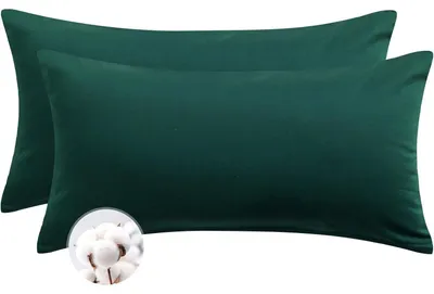 Produktbild von Kissenbezug 40 x 80 cm Baumwolle Dunkelgrün 2er Set mit Reißverschluss