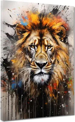 Produktbild von Pop Art Löwe frontal Splash Leinwandbild Wandbild XL Kunst Deko: 105x140x4cm