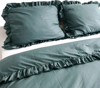Zdjęcie produktu dla Poszewka Pościel Na Poduszkę Z Ozdobną Falbanką 70X80 Cm Butelkowa Zieleń