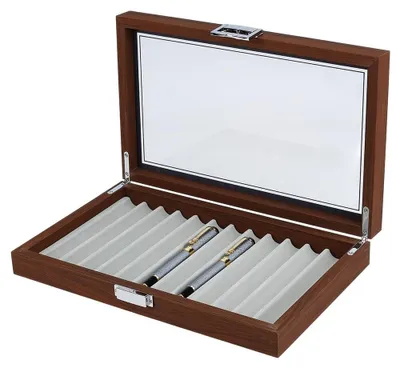 Image de Boîte de rangement pour 12 stylos plume, avec fenêtre en verre