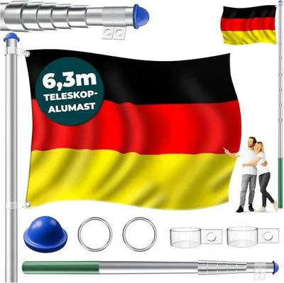 Produktbild von Flaggenmast Aluminium 630 cm - Inklusive Deutscher Flagge und Bodenhülse