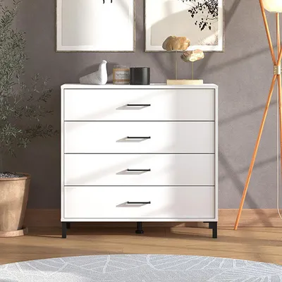 Immagine prodotto di Dmora Cassettiera Vidor 93x40x90h cm Bianco, 4 Cassetti Apertura Scorrevole