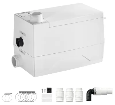 Produktbild von VEVOR Hebeanlage 800 W 7200 L/h Abwasserhebeanlage mit 8 m Förderhöhe Weiß, Abwasserpumpe mit 3 Einlässen zur Abwasserentsorgung in Keller Küche Spüle Dusche Badewanne und Waschküche