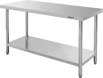 Zdjęcie produktu dla Kuchenny stół gastronomiczny ze stali nierdzewnej centralny z półką Mega-M STANDARD 150x60x85 cm