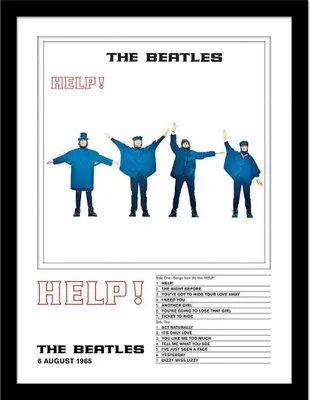Immagine prodotto di The Beatles - Stampa con cornice "Help!" PM10354 (40 cm x 30 cm) (bianco/nero/blu)