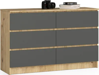 Image de Akord Buffet 6 Tiroirs Chêne Artisan/Gris Graphite 120X40X77