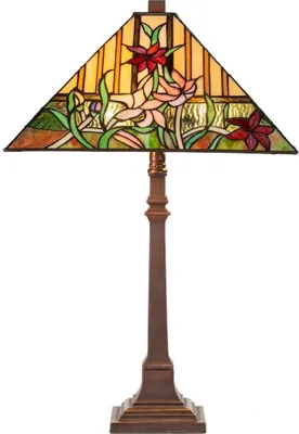 Produktbild von Casa Padrino Luxus Tiffany Tischleuchte mit Blumendesign Braun / Mehrfarbig 40 x 40 x H. 62 cm - Tiffany Lampe mit handgefertigtem Glas Lampenschirm