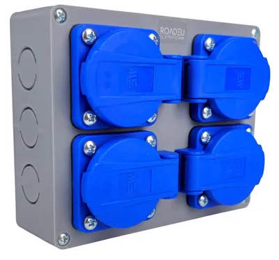 Produktbild von RoadEu 4-fach Steckdosenverteiler IP44 Aufputz | 4x Schuko 230V/16A | Vorverdrahtete Verteilerdose für Werkstatt Garage