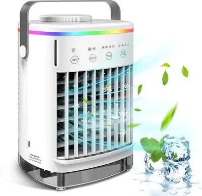 Image de Ventilateur mobile 3-en-1 - Climatiseur portable - Pour la chambre à coucher et le salon - 4 vitesses - Humidificateur - Éclairage LED