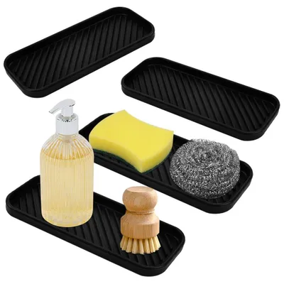Silikon-Abtropfmatten, 4er-Set, Schwarz, 23 x 9 cm, Spülenorganizer
