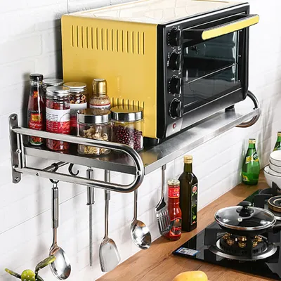 Image de Support en acier inoxydable pour micro-ondes Étagère murale Support 6 étagères pour micro-ondes Étagère de cuisine argentée