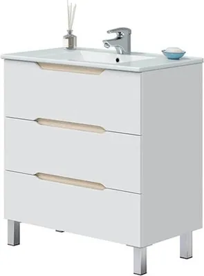 Produktbild von Waschtisch >LEA< in Weiß glänzend / Eiche Nachbildung - 80x86x45 (BxHxT)
