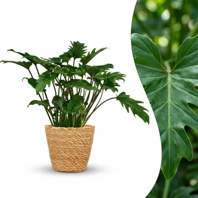 Image de Green boutiQ - Plante d'intérieur - Philodendron - Philodendron Xanadu - Vert - Peu d'entretien - 1 plante - avec panier - Pot de 19 cm - Hauteur 60 cm