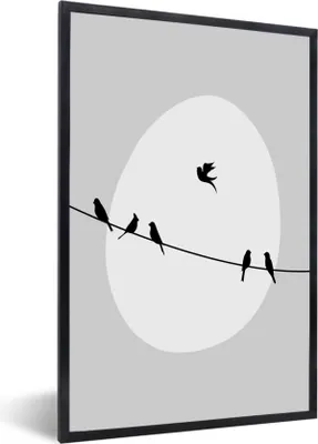 Produktbild von MuchoWow® Gerahmtes Poster Vögel - Schwarz - Weiß 20x30 cm - Poster mit Schwarzem Bilderrahmen Wandposter Rahmen Foto Bilder - Drucken - Bilder Poster im Rahmen
