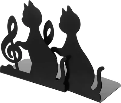 Productafbeelding van Kattenvormige boekensteunen met muzieknoten, 1 paar