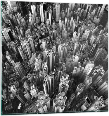 Produktbild von Bilder auf glas - Einteilig - Wolkenkratzer mit Berge - 50x50cm - Glasbilder - Wandbilder - Bilder - zum Aufhängen bereit - Wanddekoration aus Glas - Glas Bilder - Wandbild auf Glas - GAC50x50-4453
