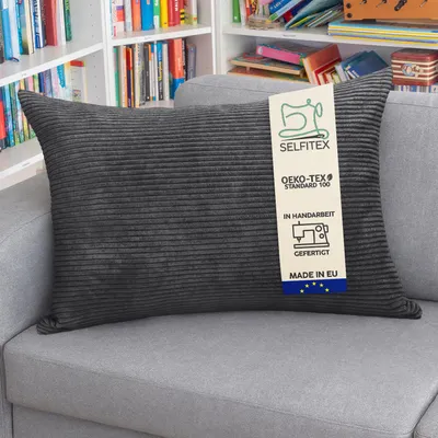 Produktbild von Selfitex XXL Breitcord Sofakissen inkl. Füllkissen, edler Cord Stoff, weich und dekorativ, Cord Optik, moderne Farben, Größe: 60x80, Farbe: Anthrazit