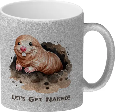 Produktbild von Nacktmull Glitzer-Kaffeebecher mit Spruch Lets Get Naked
