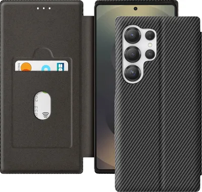 Immagine prodotto di Avizar, custodia per Samsung S25 Ultra Carbon Design, supporto video e blocco RFID, nero