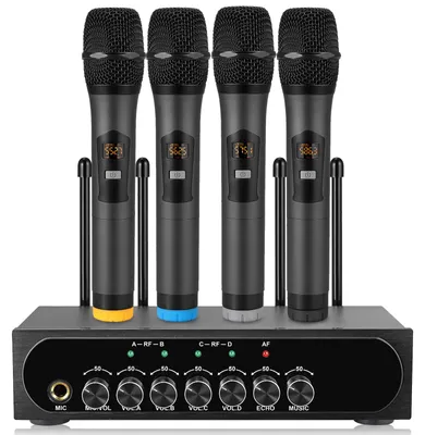 Imagen del producto de Kit de karaoke inalámbrico UHF de 4 canales con Bluetooth - 4 micrófonos -