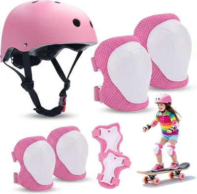 Imagen del producto de Kit de protección para niños, casco y 6 protectores, para edades de 3 a 12 años, juego de 7 piezas, ideal para patinaje en línea