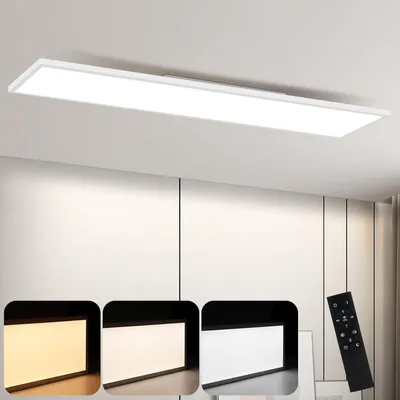 Image de ZMH Plafonnier LED Panneau à intensité variable - Plafonnier plat salon avec télécommande 100x25CM Lampe de cuisine 42W Lampe de salon Panneau de plafond moderne blanc