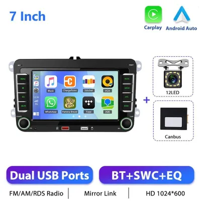 Produktbild von CarPlay Autoradio - 2DIN MP5 Player - 17,8 cm Touchscreen 1024x600 - Android Auto - Bluetooth FM USB - Lenkradfernbedienung - Mit Rückfahrkamera