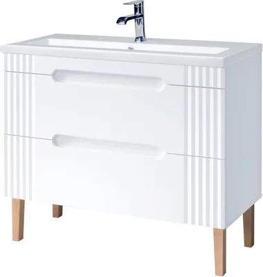 Produktbild von Zestaw mebli łazienkowych Fiji White z ceramiczną umywalką i szafką 100 cm, biały