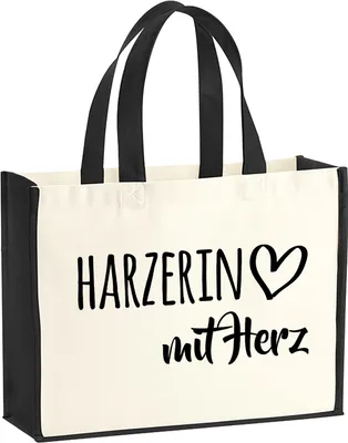 Produktbild von Huuraa Jutetasche Harzerin mit Herz 21 Liter Black Jute und Baumwolle Einkaufstasche Geschenkidee