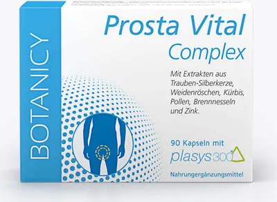 Produktbild von PROSTA VITAL COMPLEX, für Prostata, Blase und Harnwege, mit Plasys 300, Extrakt aus Kürbiskernen, Pinienrinde und Brennessel - Nahrungsergänzungsmittel vegan