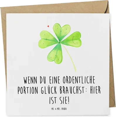 Produktbild von Mr. & Mrs. Panda Glückwunschkarte Blume Kleeblatt - Weiß - Geschenk, Umzug, Glücksbringer, faltkarte, Motivation, Garten, anlasskarte, Grußkarte, doppelkarte, Klappkarte