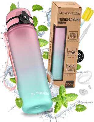 Produktbild von My Vesperbox® Trinkflasche Kinder [500ML] - Wasserflasche Kohlensäure Geeignet & Auslaufsicher - Water Bottle Kids - für Schule & Sport - Kinderflasche für Mädchen & Jungen - inkl. Ersatzdichtung