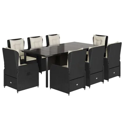 Produktbild von 9-tlg. Garten-Essgruppe mit Kissen Schwarz Poly Rattan