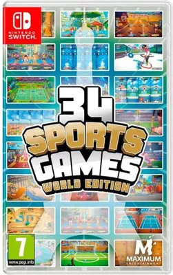 A collage of various sports game screenshots and the game's title on a white and light blue background.