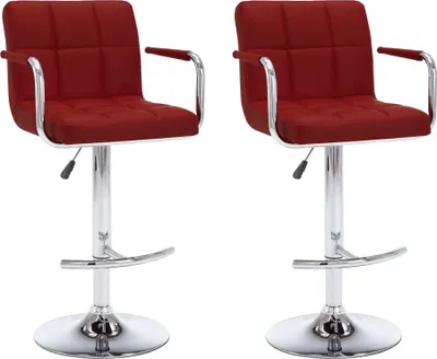 Image de lot de 2 tabourets de bar en polyuréthane 46 x 93-113 x 49 cm rouge vin