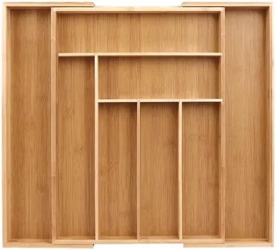 Produktbild von grösseverstellbarer Bambus-Bezettkasten mit 6-8 Fächern, Expandable Organizer für Besteck und Küchenutensilien